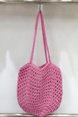 Hollow Mesh Hand-Crocheted Tote Bag – Fashionable Summer Fishing Net Shoulder Bag for Women