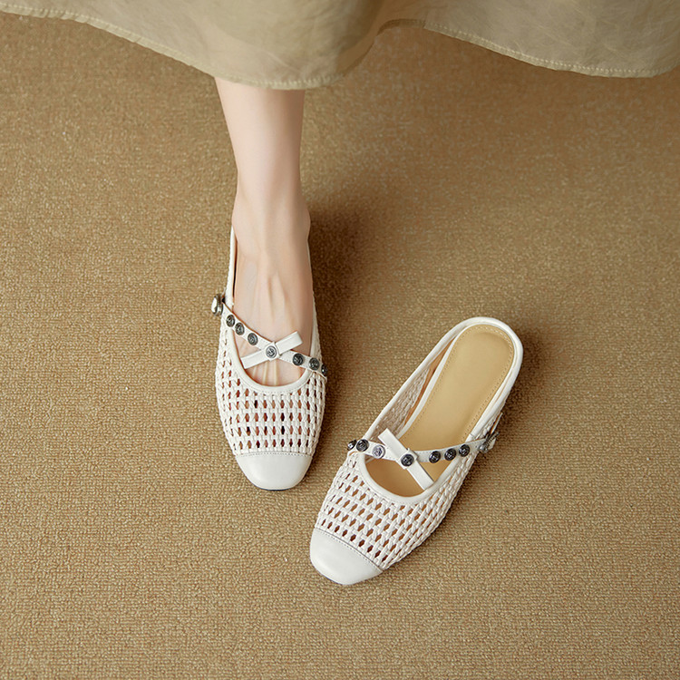 Hollow Open-Toe Sandals for Women - Breathable Bowknot Half Slippers, Fashionable and Versatile Summer Footwear Hollow Open-Toe Sandals for Women - Breathable Bowknot Half Slippers, Fashionable and Versatile Summer Footwear