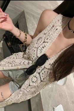 Hollow-Out Vest Dress in Ice Silk - Women's Thin Knitted Long Cardigan for Beach Vacation Layered Style