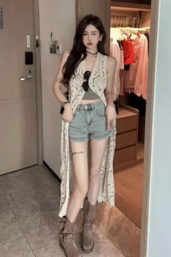 Hollow-Out Vest Dress in Ice Silk - Women's Thin Knitted Long Cardigan for Beach Vacation Layered Style