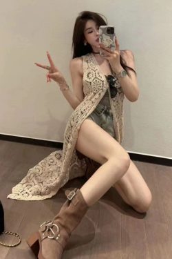 Hollow-Out Vest Dress in Ice Silk - Women's Thin Knitted Long Cardigan for Beach Vacation Layered Style