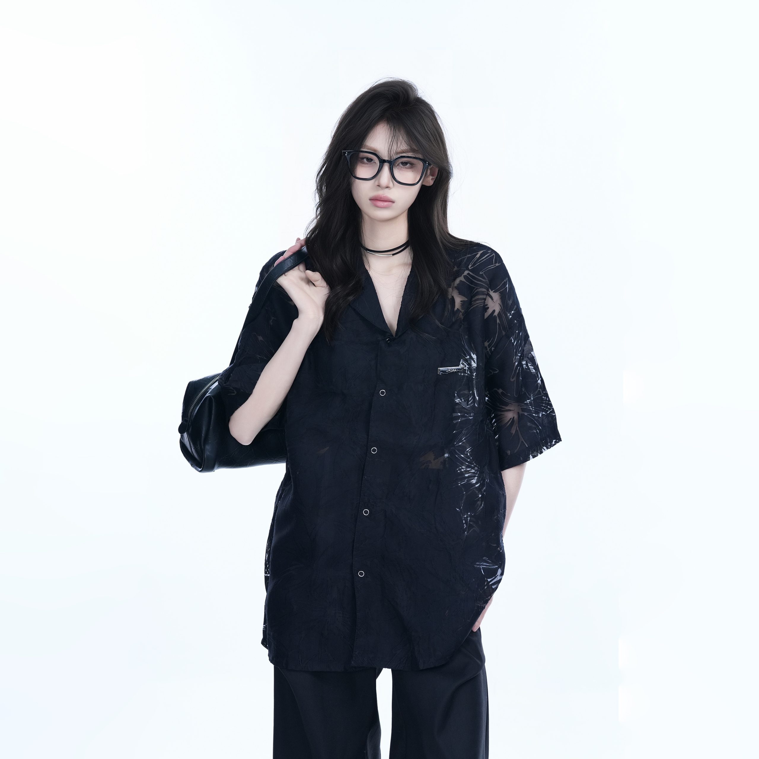 Hollow Semi-Transparent Short Sleeve Shirt for Women - National Trend Lightweight Loose Blouse for Summer, Y2K Style Hollow Semi-Transparent Short Sleeve Shirt for Women - National Trend Lightweight Loose Blouse for Summer, Y2K Style