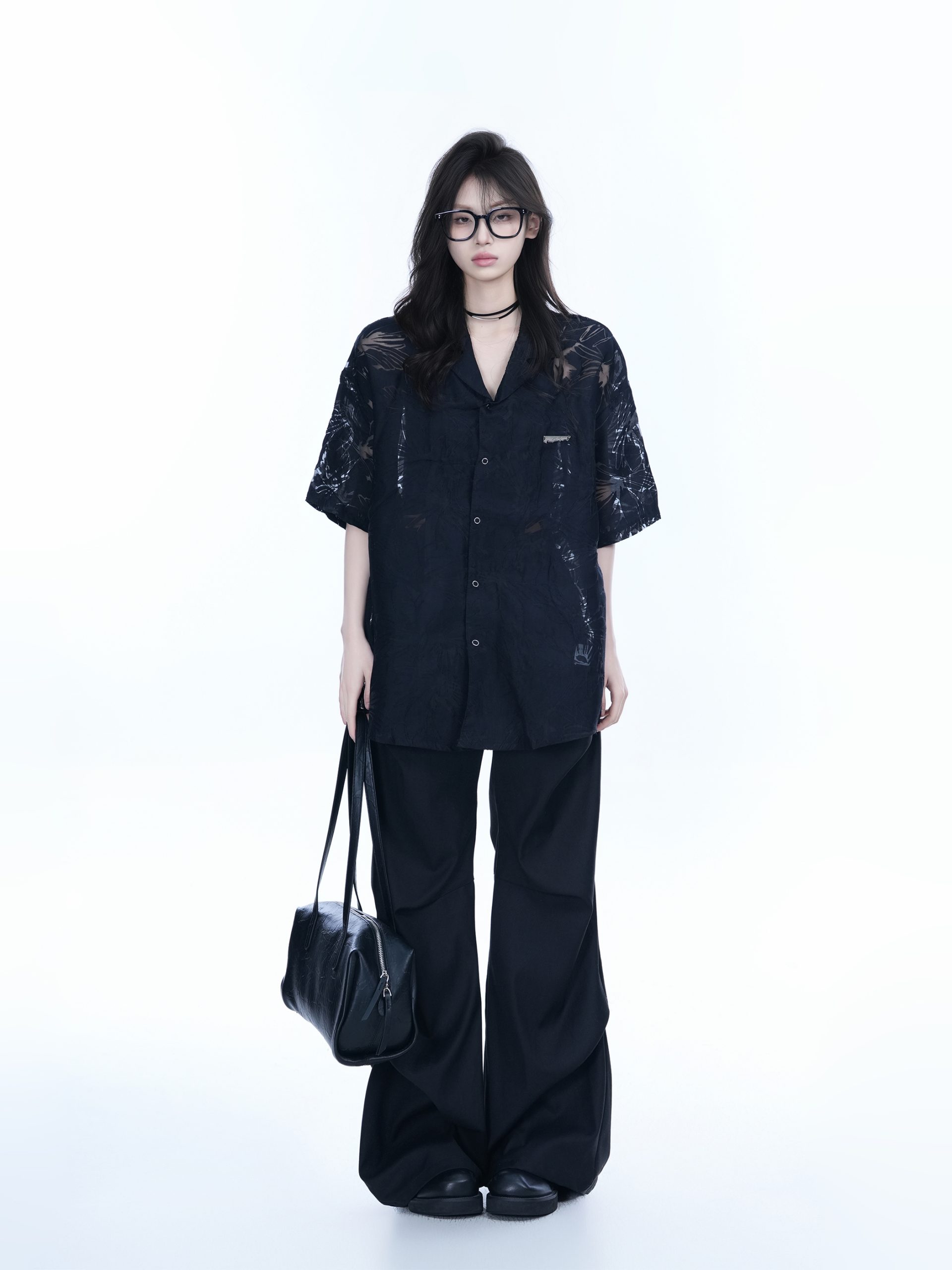 Hollow Semi-Transparent Short Sleeve Shirt for Women - National Trend Lightweight Loose Blouse for Summer, Y2K Style Hollow Semi-Transparent Short Sleeve Shirt for Women - National Trend Lightweight Loose Blouse for Summer, Y2K Style