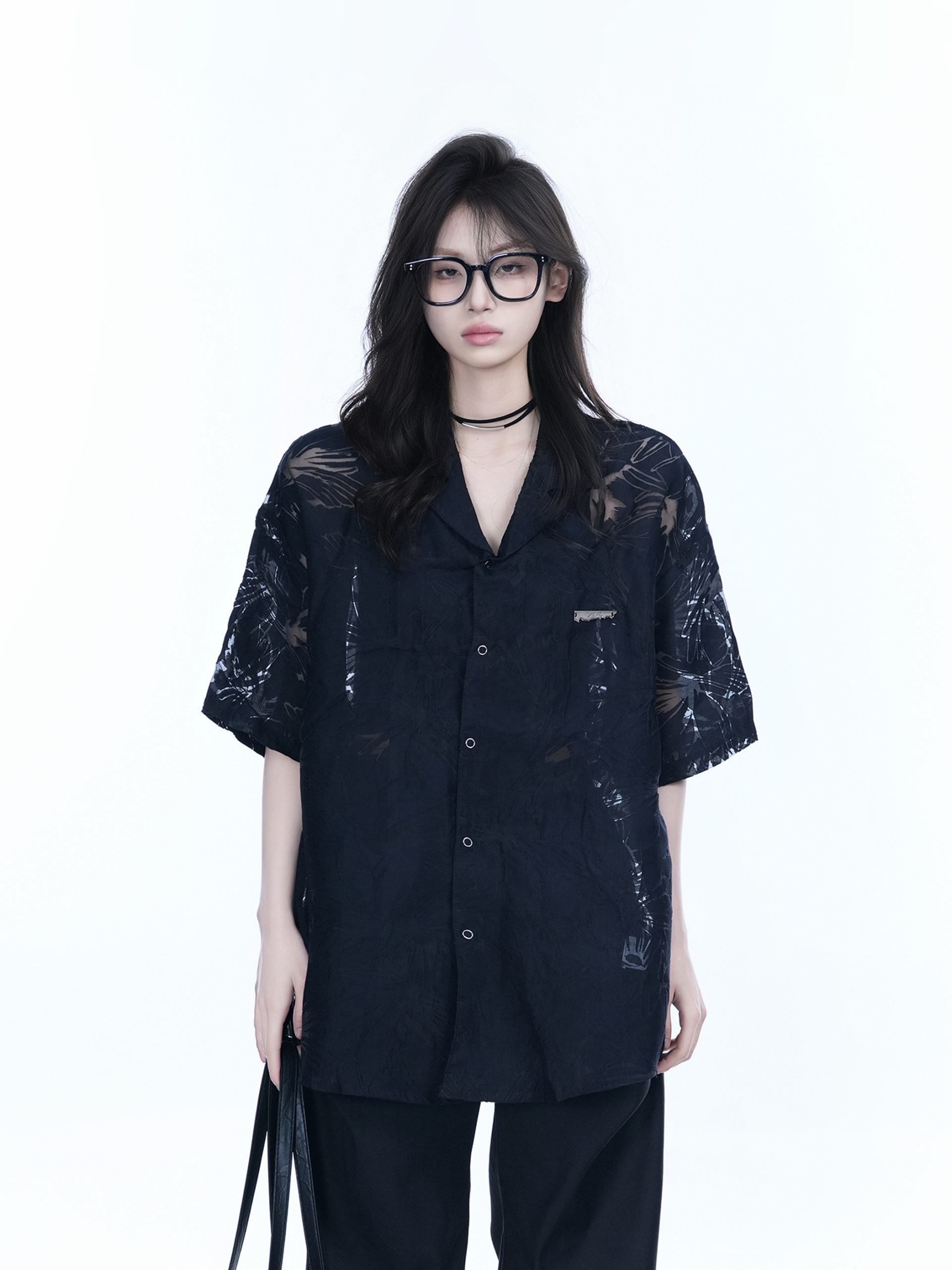 Hollow Semi-Transparent Short Sleeve Shirt for Women - National Trend Lightweight Loose Blouse for Summer, Y2K Style Hollow Semi-Transparent Short Sleeve Shirt for Women - National Trend Lightweight Loose Blouse for Summer, Y2K Style