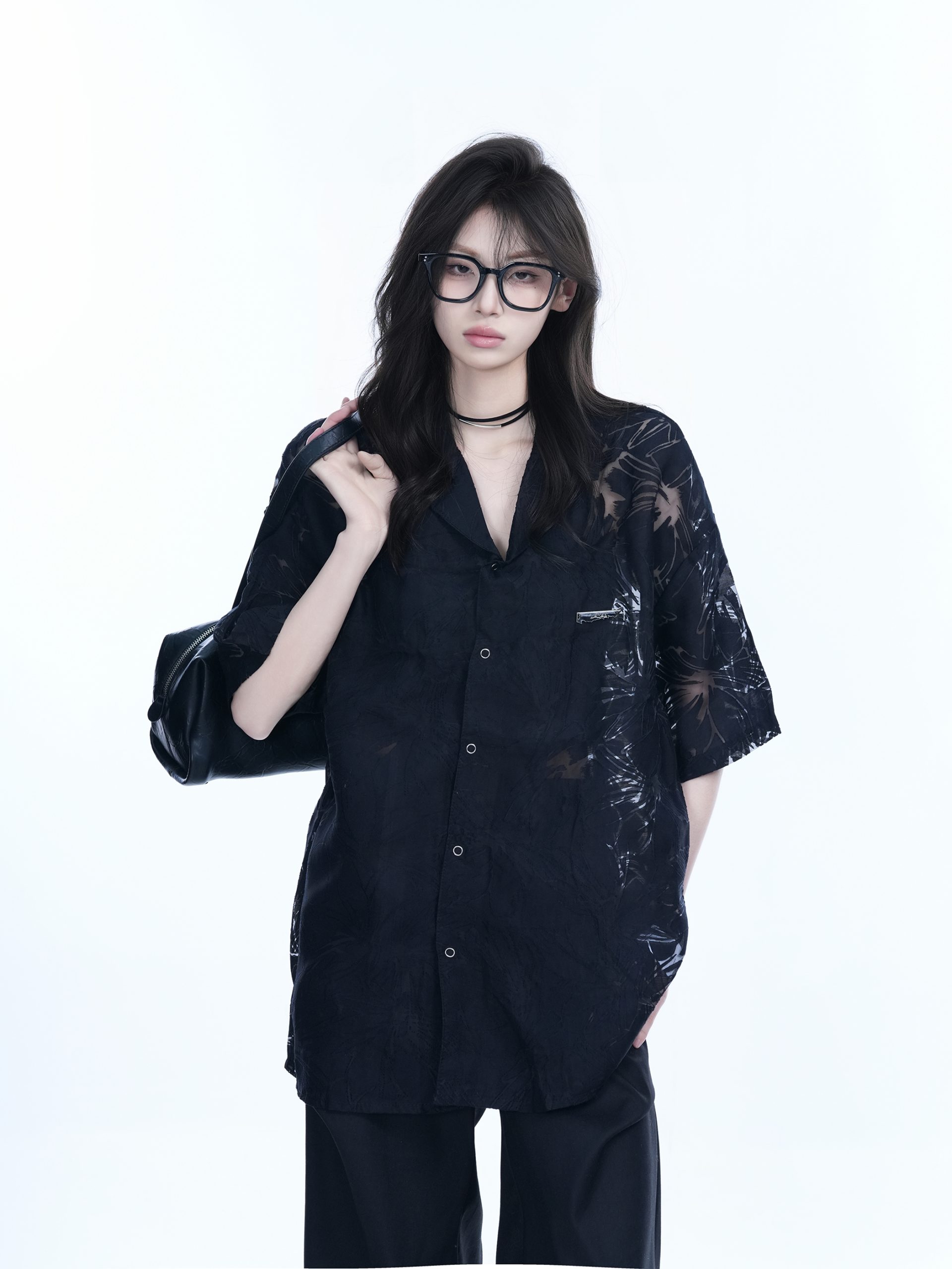 Hollow Semi-Transparent Short Sleeve Shirt for Women - National Trend Lightweight Loose Blouse for Summer, Y2K Style Hollow Semi-Transparent Short Sleeve Shirt for Women - National Trend Lightweight Loose Blouse for Summer, Y2K Style