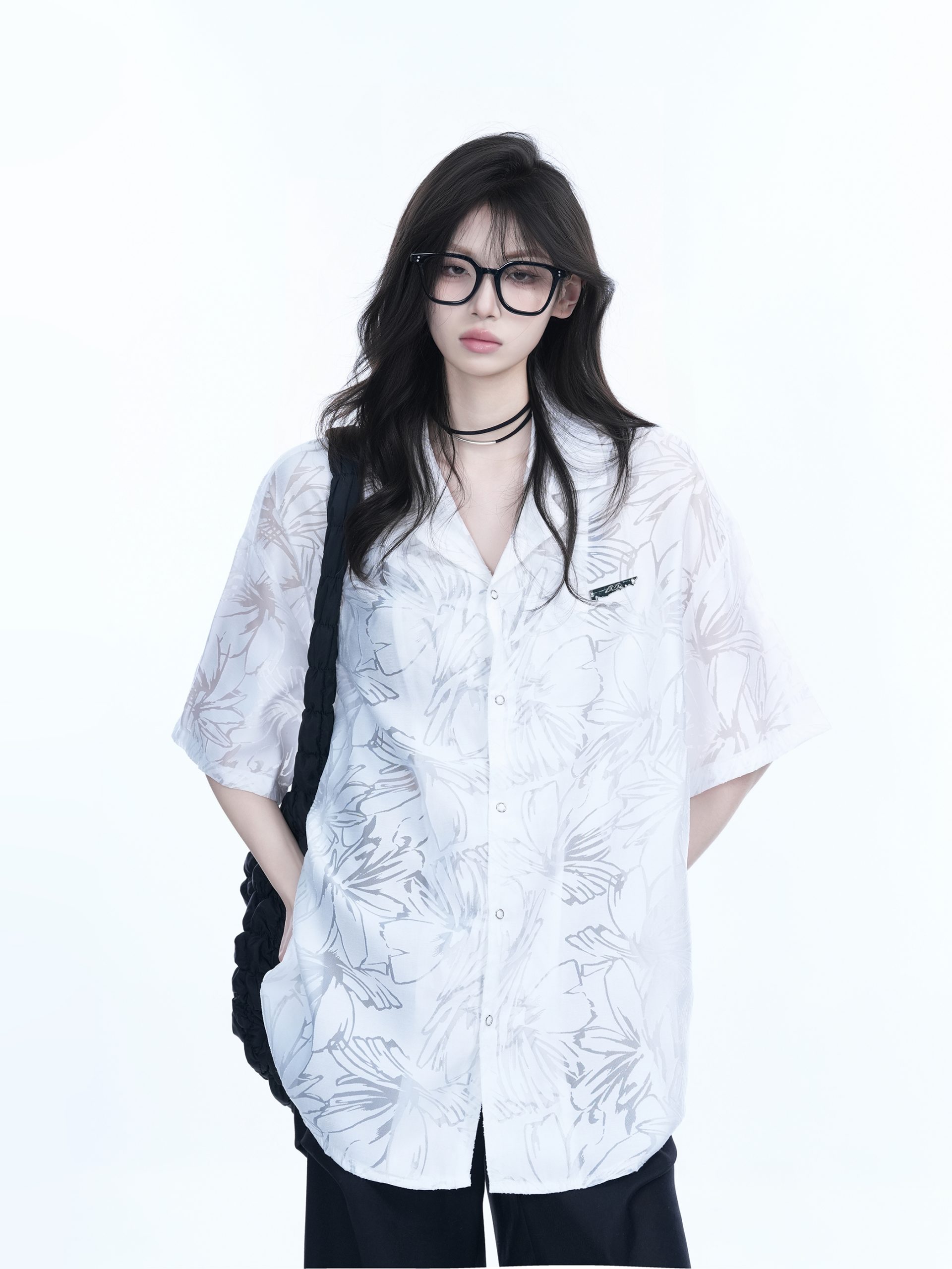 Hollow Semi-Transparent Short Sleeve Shirt for Women - National Trend Lightweight Loose Blouse for Summer, Y2K Style Hollow Semi-Transparent Short Sleeve Shirt for Women - National Trend Lightweight Loose Blouse for Summer, Y2K Style