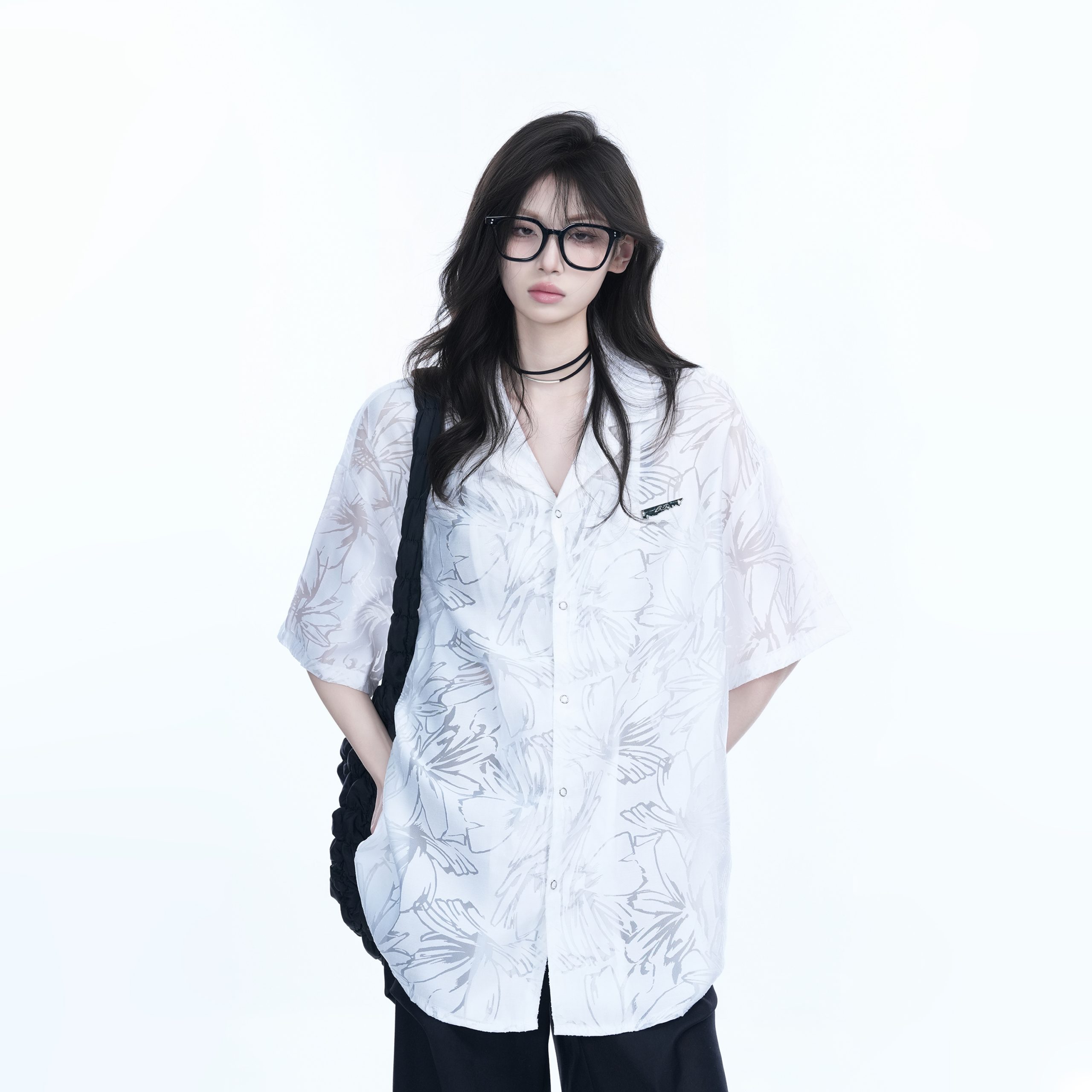 Hollow Semi-Transparent Short Sleeve Shirt for Women - National Trend Lightweight Loose Blouse for Summer, Y2K Style Hollow Semi-Transparent Short Sleeve Shirt for Women - National Trend Lightweight Loose Blouse for Summer, Y2K Style