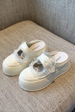 Hollow Thick Sole Baotou Half Slippers for Women - Velcro Height-Increasing Casual Summer Footwear 2025 Style