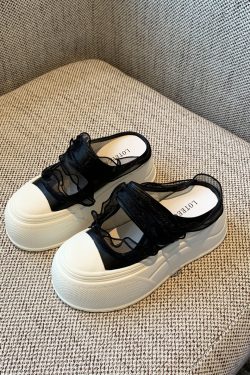 Hollow Thick Sole Baotou Half Slippers for Women - Velcro Height-Increasing Casual Summer Footwear 2025 Style