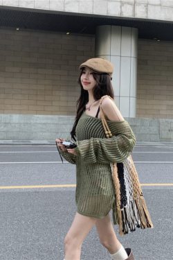 Hollowed-Out Off-Shoulder Knitted Top for Women - Loose Casual Long Sleeve Beach Vacation Cover-Up, Perfect for Y2K Style