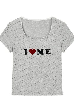 I Love Me Heart Velvet Lace Trim Top with Floral Short Sleeves - Summer Casual Style for Girls