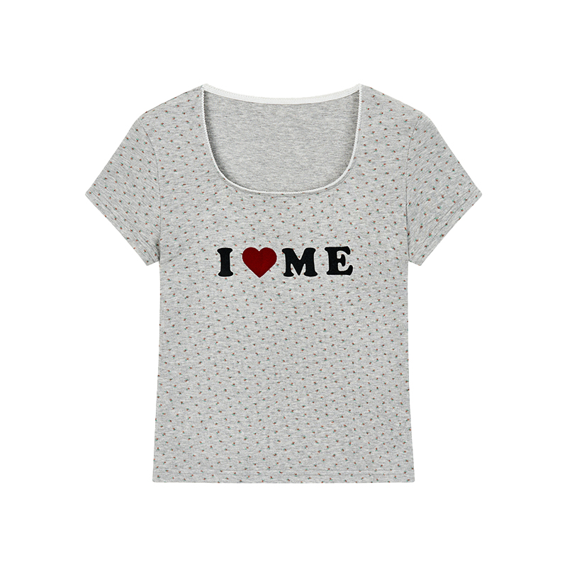 I Love Me Heart Velvet Lace Trim Top with Floral Short Sleeves - Summer Casual Style for Girls I Love Me Heart Velvet Lace Trim Top with Floral Short Sleeves - Summer Casual Style for Girls