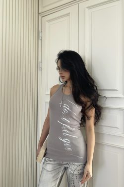 Ink Splash Studded Gray Vest with Flared Pants Set - Trendy Y2K Style Outfit for a Chic Look