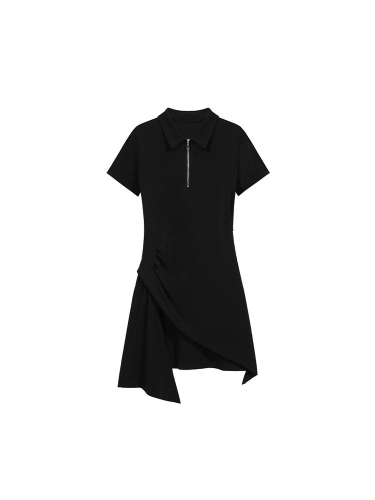 Irregular Design Little Black Dress with Polo Collar - Versatile Slim Fit for Women, Pure Desire Style, Trendy Niche Fashion Irregular Design Little Black Dress with Polo Collar - Versatile Slim Fit for Women, Pure Desire Style, Trendy Niche Fashion