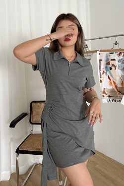 Irregular Design Little Black Dress with Polo Collar - Versatile Slim Fit for Women, Pure Desire Style, Trendy Niche Fashion