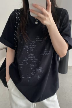 Irregular Letter Print Short Sleeve T-Shirt for Women - Sun Grapefruit Casual Top for Spring Summer, Y2K Style, Loose Fit