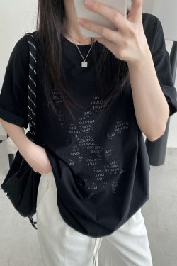 Irregular Letter Print Short Sleeve T-Shirt for Women - Sun Grapefruit Casual Top for Spring Summer, Y2K Style, Loose Fit