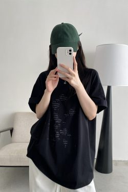 Irregular Letter Print Short Sleeve T-Shirt for Women - Sun Grapefruit Casual Top for Spring Summer, Y2K Style, Loose Fit