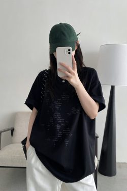 Irregular Letter Print Short Sleeve T-Shirt for Women - Sun Grapefruit Casual Top for Spring Summer, Y2K Style, Loose Fit