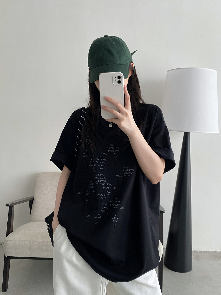 Irregular Letter Print Short Sleeve T-Shirt for Women - Sun Grapefruit Casual Top for Spring Summer, Y2K Style, Loose Fit Irregular Letter Print Short Sleeve T-Shirt for Women - Sun Grapefruit Casual Top for Spring Summer, Y2K Style, Loose Fit