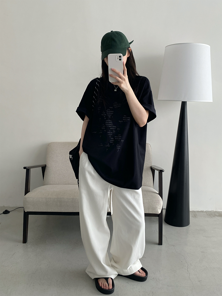 Irregular Letter Print Short Sleeve T-Shirt for Women - Sun Grapefruit Casual Top for Spring Summer, Y2K Style, Loose Fit Irregular Letter Print Short Sleeve T-Shirt for Women - Sun Grapefruit Casual Top for Spring Summer, Y2K Style, Loose Fit