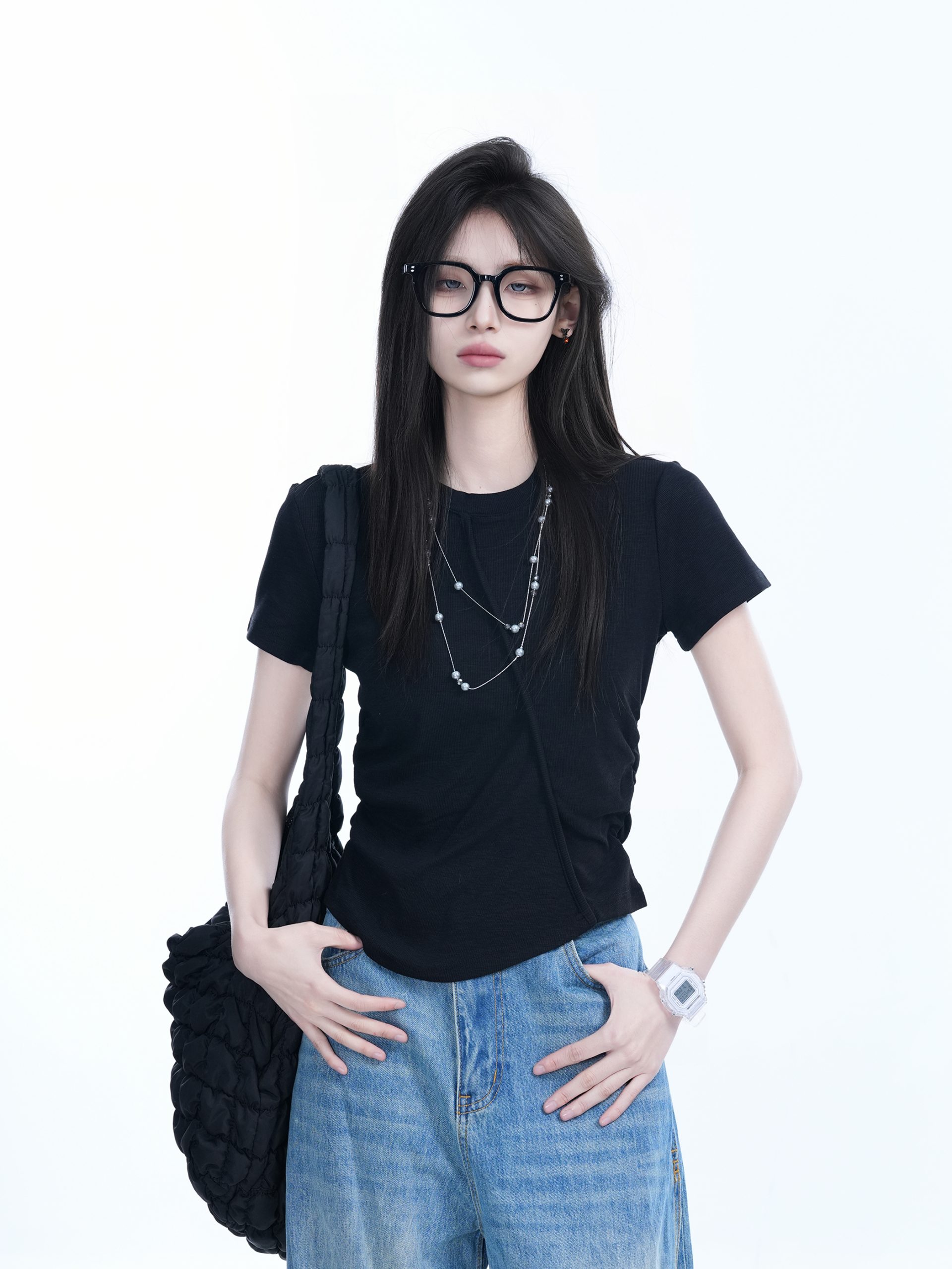 Irregular Pleated Slim Fit Short-Sleeved T-Shirt for Women - Trendy Casual Style Irregular Pleated Slim Fit Short-Sleeved T-Shirt for Women - Trendy Casual Style