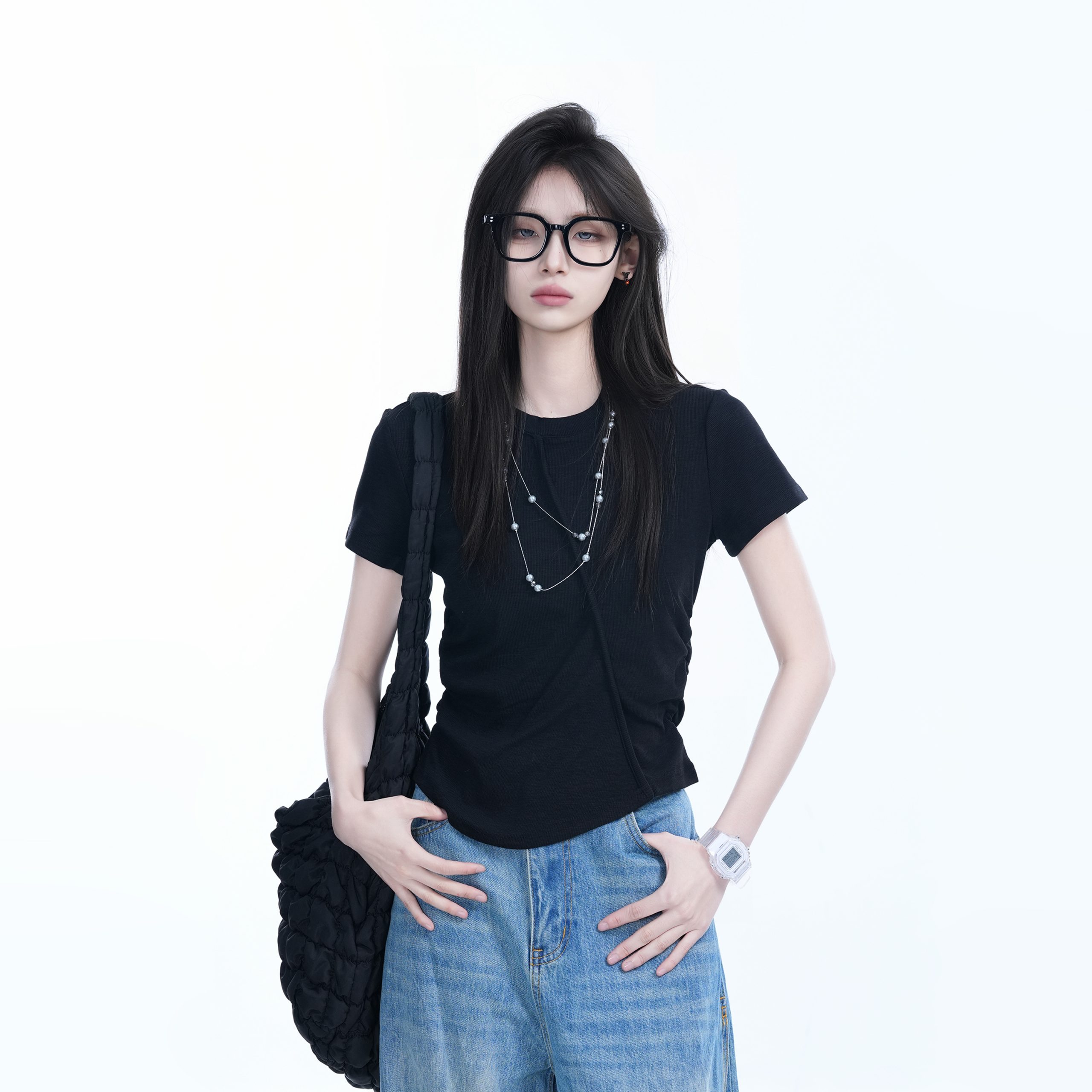 Irregular Pleated Slim Fit Short-Sleeved T-Shirt for Women - Trendy Casual Style Irregular Pleated Slim Fit Short-Sleeved T-Shirt for Women - Trendy Casual Style