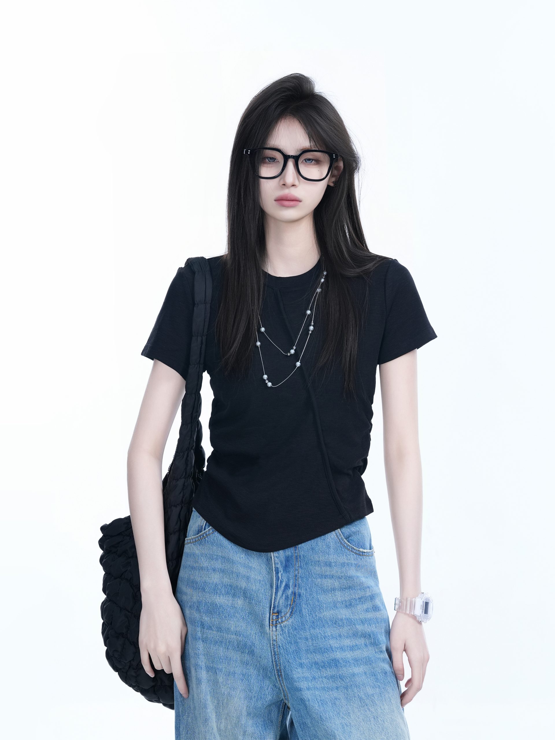 Irregular Pleated Slim Fit Short-Sleeved T-Shirt for Women - Trendy Casual Style Irregular Pleated Slim Fit Short-Sleeved T-Shirt for Women - Trendy Casual Style