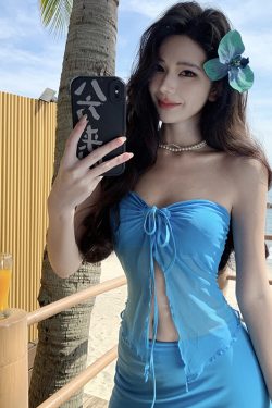 Island Blue Strapless Halter Neck Long Dress - Flattering Slimming Beach Vacation Dress for Women