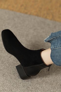 Italian Designer Vintage Chelsea Boots for Women - Genuine Leather Suede Chunky Heel Short Boots, Trendy Y2K Style