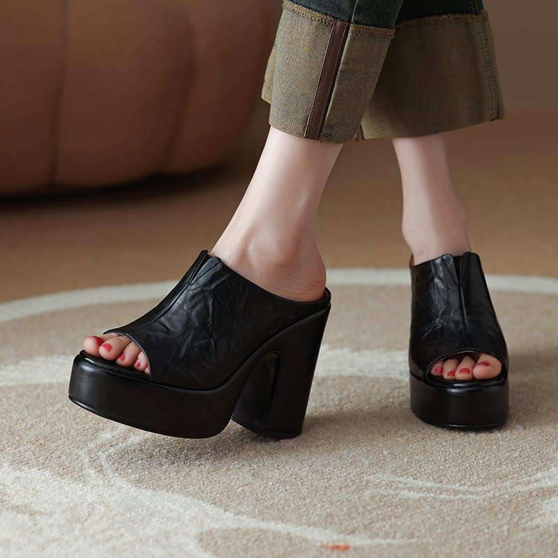 Italian-Style 12.5 cm Soft-Soled Non-Fatigue Sandals in Premium Hand-Grabbed Cowhide - Comfortable Summer Footwear Italian-Style 12.5 cm Soft-Soled Non-Fatigue Sandals in Premium Hand-Grabbed Cowhide - Comfortable Summer Footwear