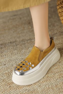 Italian-Style 6 cm Secret Chrisloub Soft Sole Genuine Leather Color-Blocking Casual Shoes for Women - Comfortable Versatile Footwear 2024