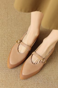 Italian-Style All-Leather Pointed Toe Flat One-Strap Shoes - 2.5 cm Soft Sole for Ultimate Comfort