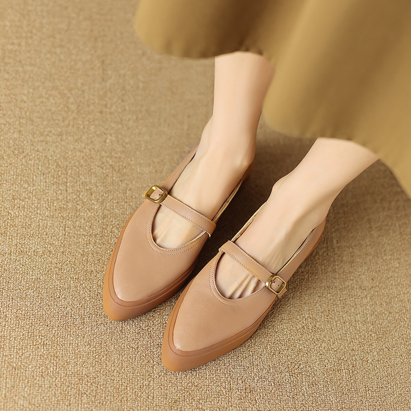 Italian-Style All-Leather Pointed Toe Flat One-Strap Shoes - 2.5 cm Soft Sole for Ultimate Comfort Italian-Style All-Leather Pointed Toe Flat One-Strap Shoes - 2.5 cm Soft Sole for Ultimate Comfort