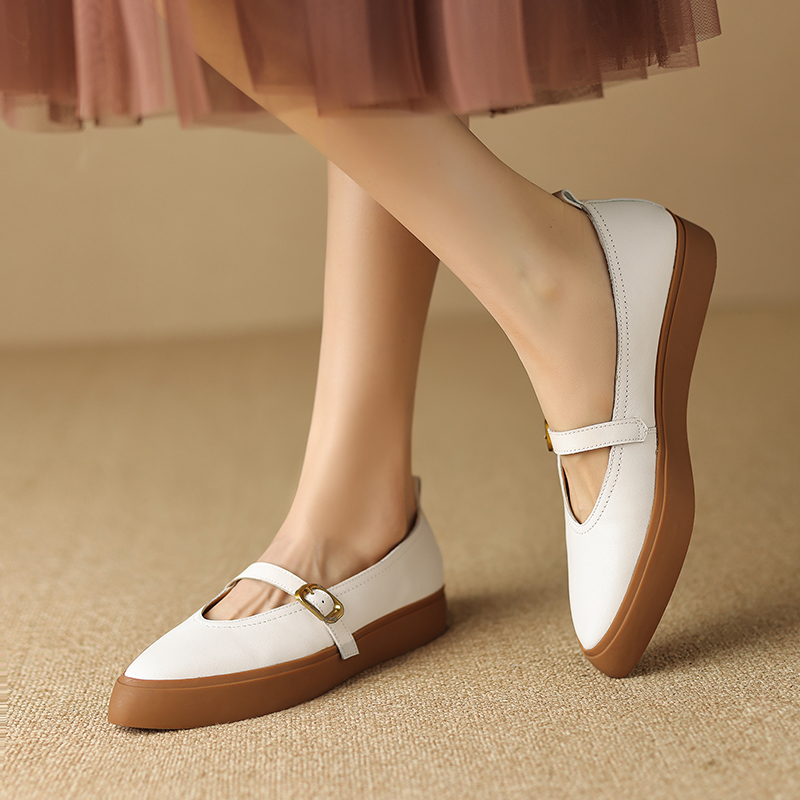 Italian-Style All-Leather Pointed Toe Flat One-Strap Shoes - 2.5 cm Soft Sole for Ultimate Comfort Italian-Style All-Leather Pointed Toe Flat One-Strap Shoes - 2.5 cm Soft Sole for Ultimate Comfort