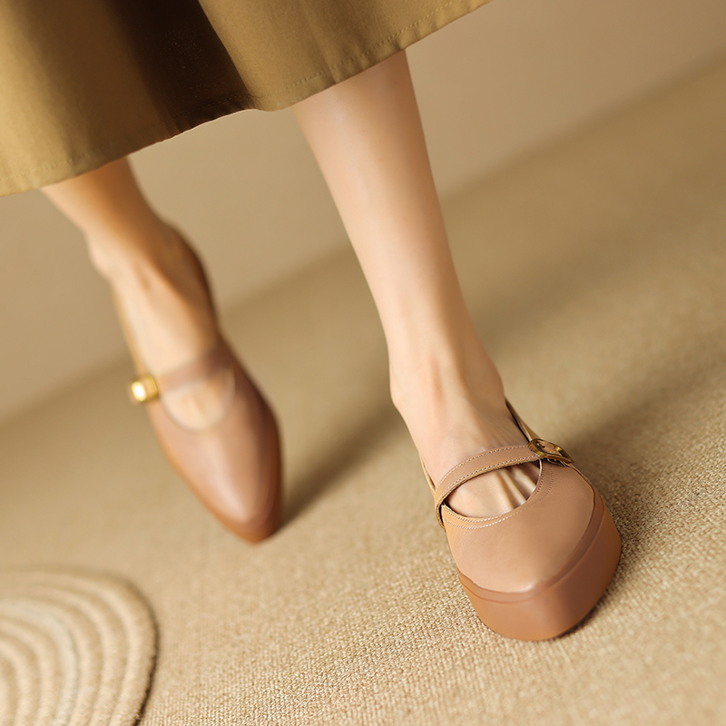 Italian-Style All-Leather Pointed Toe Flat One-Strap Shoes - 2.5 cm Soft Sole for Ultimate Comfort Italian-Style All-Leather Pointed Toe Flat One-Strap Shoes - 2.5 cm Soft Sole for Ultimate Comfort