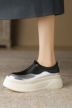 Italian-Style Color-Block Loafers for Women - 6 cm Thick-Soled Genuine Leather Soft Sole for All-Day Comfort