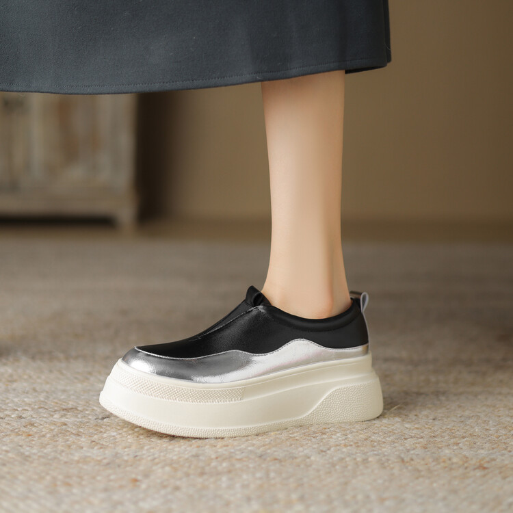 Italian-Style Color-Block Loafers for Women - 6 cm Thick-Soled Genuine Leather Soft Sole for All-Day Comfort Italian-Style Color-Block Loafers for Women - 6 cm Thick-Soled Genuine Leather Soft Sole for All-Day Comfort