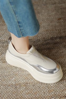 Italian-Style Color-Block Loafers for Women - 6 cm Thick-Soled Genuine Leather Soft Sole for All-Day Comfort