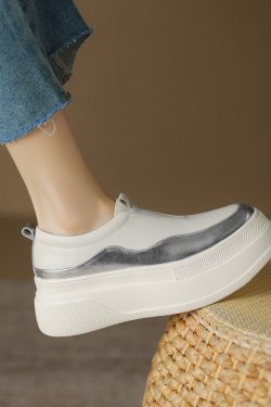 Italian-Style Color-Block Loafers for Women - 6 cm Thick-Soled Genuine Leather Soft Sole for All-Day Comfort