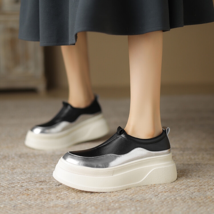 Italian-Style Color-Block Loafers for Women - 6 cm Thick-Soled Genuine Leather Soft Sole for All-Day Comfort Italian-Style Color-Block Loafers for Women - 6 cm Thick-Soled Genuine Leather Soft Sole for All-Day Comfort