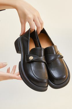 Italian-Style Genuine Leather Flat Loafers for Women - Soft-Soled Non-Fatiguing Shoes with 2.5 cm Small Gold Detail