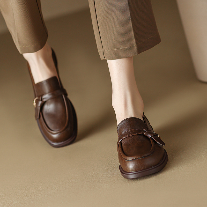 Italian-Style Genuine Leather Round-Toe Loafers for Women - 3 cm Soft-Soled Retro Comfortable Shoes Italian-Style Genuine Leather Round-Toe Loafers for Women - 3 cm Soft-Soled Retro Comfortable Shoes