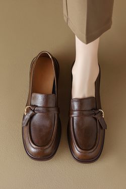 Italian-Style Genuine Leather Round-Toe Loafers for Women - 3 cm Soft-Soled Retro Comfortable Shoes
