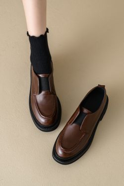 Italian-Style Genuine Leather Slip-On Loafers for Women, 4.5 cm Soft Sole, Comfortable Round Toe, Perfect for Everyday Wear