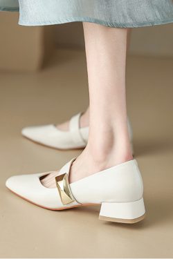 Italian-Style Genuine Leather Square Toe Flats for Women - Comfortable 3 cm Mid-Heel Soft Sole Shoes, Versatile Fashion Footwear