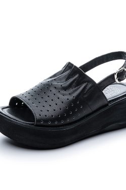 Italian-Style Hollow-Out Cowhide Retro Top Layer Muffin Fashion Top - 7cm Cool Outdoor Look