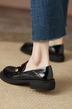 Italian-Style Soft-Soled Genuine Leather Round-Toe Loafers with Metal Buckle for Women - Non-Fatiguing Comfort, Chic Footwear