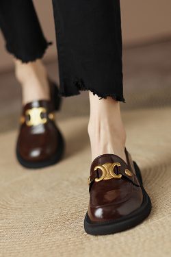 Italian-Style Soft-Soled Genuine Leather Round-Toe Loafers with Metal Buckle for Women - Non-Fatiguing Comfort, Chic Footwear