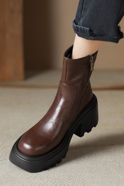Italian-Style Soft-Soled Non-Fatiguing Thick-Soled Martin Boots for Women in Genuine Leather - 8 cm Height